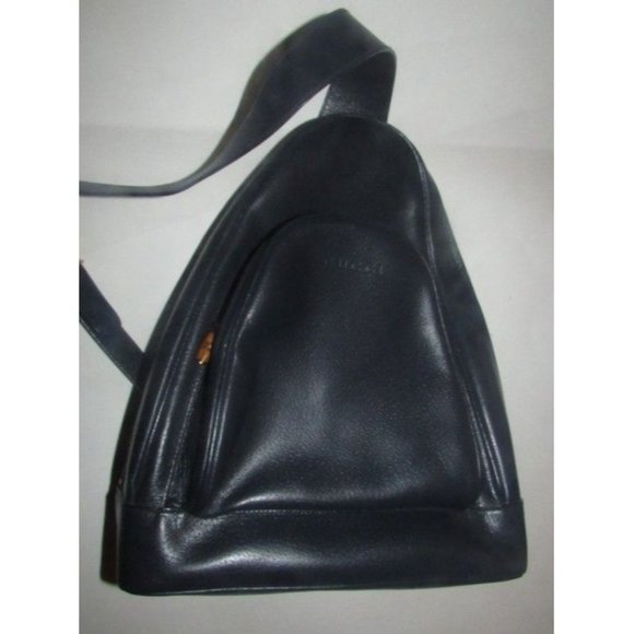 Gucci Vintage Bamboo Line Triangular Navy Blue Leather Backpack - Picture 5 of 12